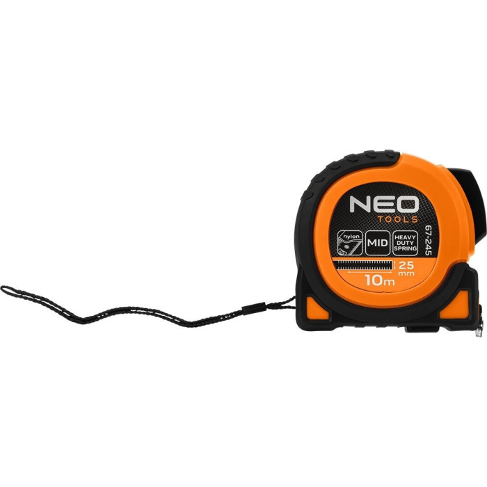 Рулетка Neo Tools Super Black, 10мx25мм, з фіксатором змотування, магніт (67-245)