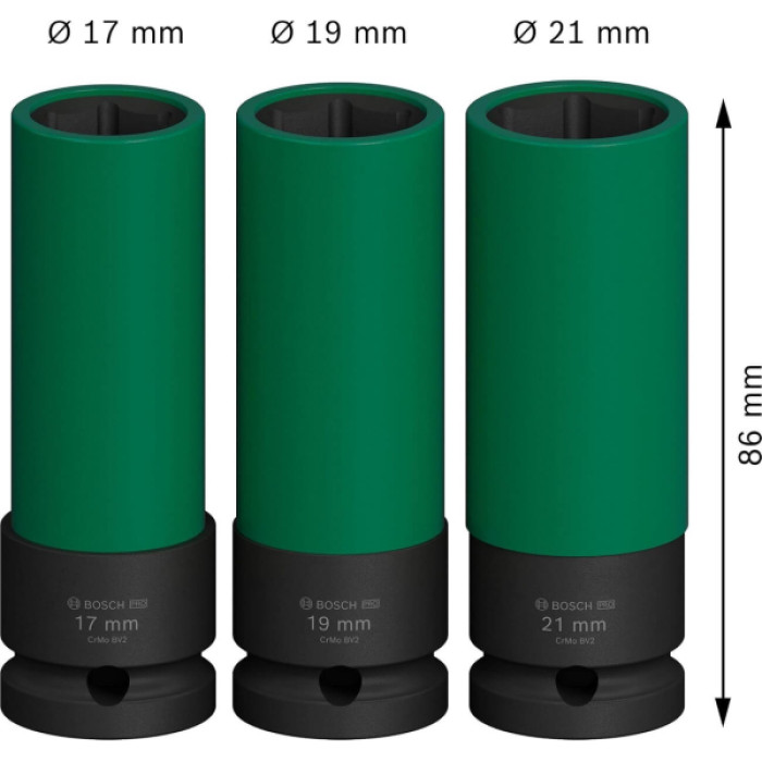 Набір ударних торцевих головок Bosch Professional Extra Deep 3шт 1/2