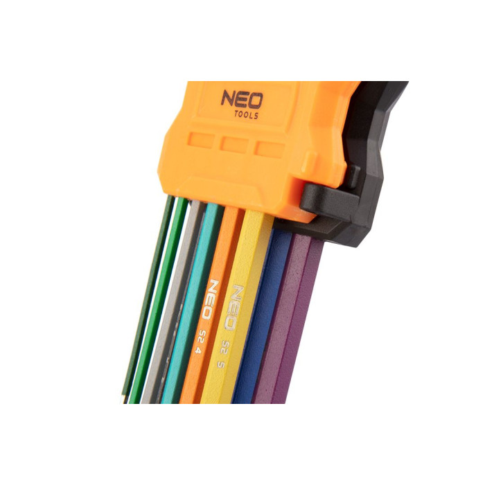 Neo Tools Ключі шестигранні, набір 9шт, кулястий наконечник, кольорові, сталь S2, 1.5-10мм (09-512)