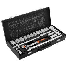 Neo Tools Набір інструментів, Набір торцевих головок, 25шт, 1/2", CrV, металевий кейс (10-036)