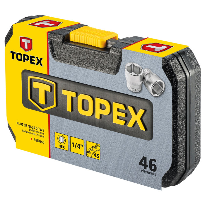 Topex Набір інструменту, Набір торцевих головок, 46 од., 1/4
