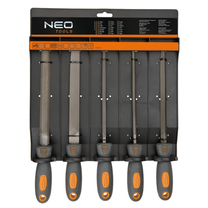 Neo Tools Напилки по металу, набір 5шт, рукоятка двокомпонентна, 200мм (37-610)