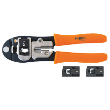 Neo Tools Кліщі обтискні, для обтиску наконечників 4P, 6P, 8P, змінні головки, 195мм (01-501)