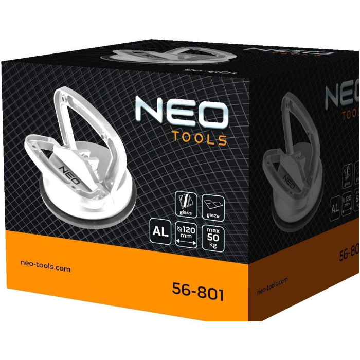 Neo Tools Присоска вакуумна, для скла, одинарна, алюмінієвий корпус, діаметр 120 мм, 50 кг (56-801)