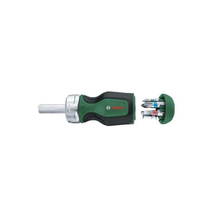 Викрутка Bosch з тріскачкою, 6 насадок, руків'я TPR (PZ1,PZ2,PH2,SL4,TX25,HEX5), 111мм, сталь CrV (1600A032UZ)
