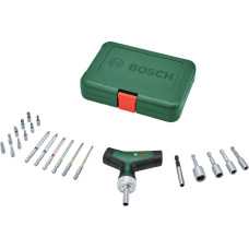 Викрутка Bosch з тріскачкою, Т-подібне руків'я, 20 насадок, 109мм, кейс, сталь CrV (1600A02Z9T)