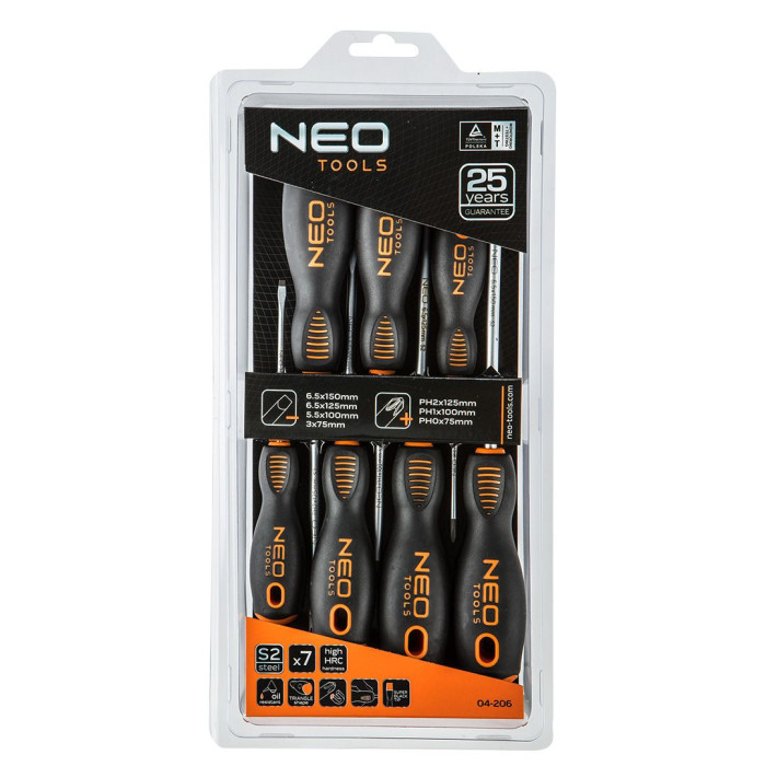 Neo Tools Викрутки, набір 7 од., SL, PH (04-206)