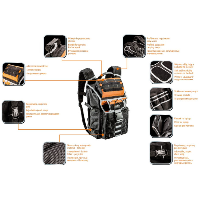 Neo Tools Рюкзак для інструменту, 22 кишені, поліестер 600D (84-304)