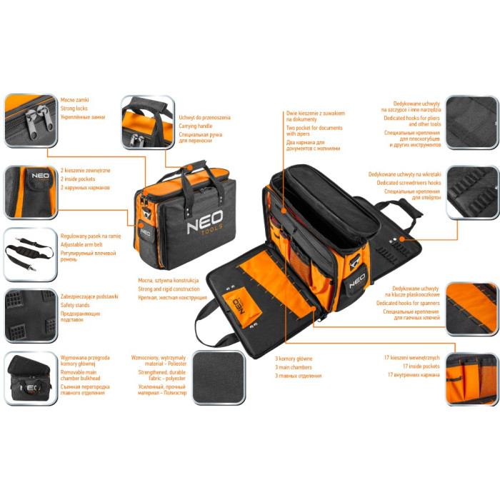 Neo Tools 84-308 Монтерська сумка, 17 кишень, жорстка конструкція, 3 головних відділи (84-308)