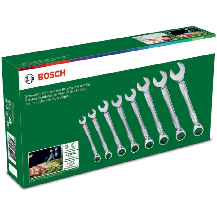 Ключі комбіновані Bosch, набір 8шт, 6-19мм (1600A027PS)