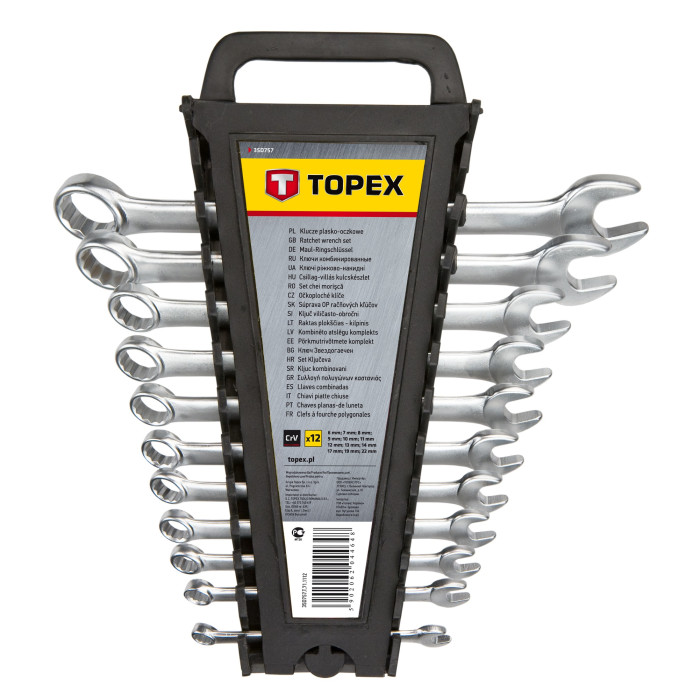 Topex Ключі гайкові, набір 12 од., комбіновані, 6-22 мм, CrV (35D757)