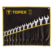 Topex Ключі гайкові, набір 12шт, комбіновані, CrV, 13-32мм, чохол-скручування (35D758)