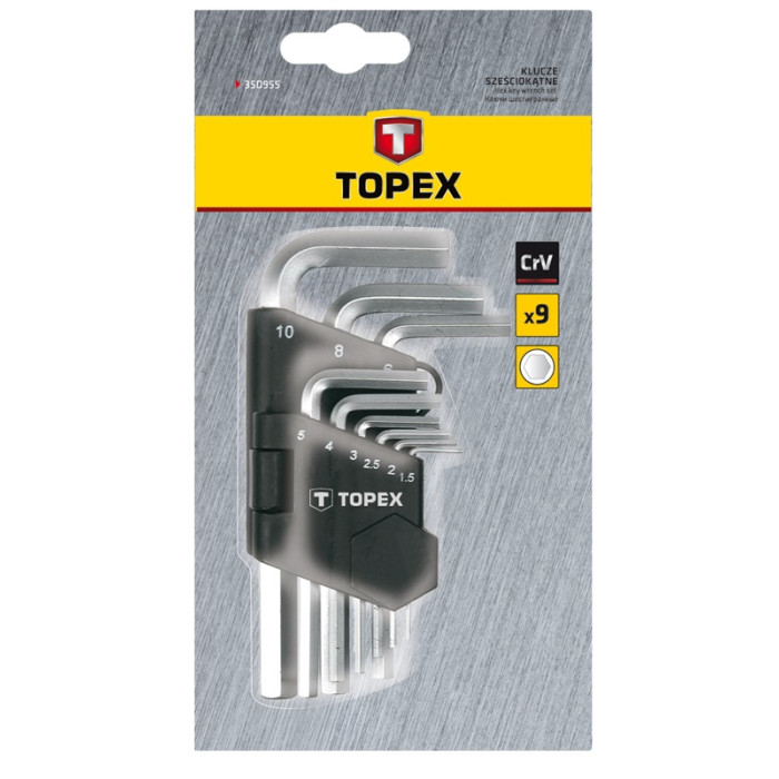 Topex Ключі шестигранні, набір 9шт, короткі, CrV, 1.5-10мм (35D955)
