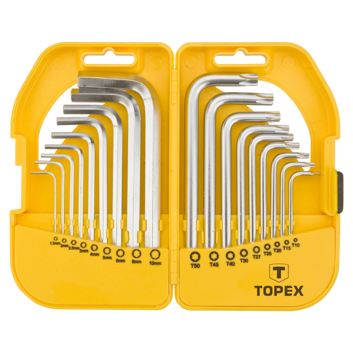 Ключі шестигранні та Torx TOPEX, набір 18шт, CrV, 1.5-10мм, T10-T50 (35D952)
