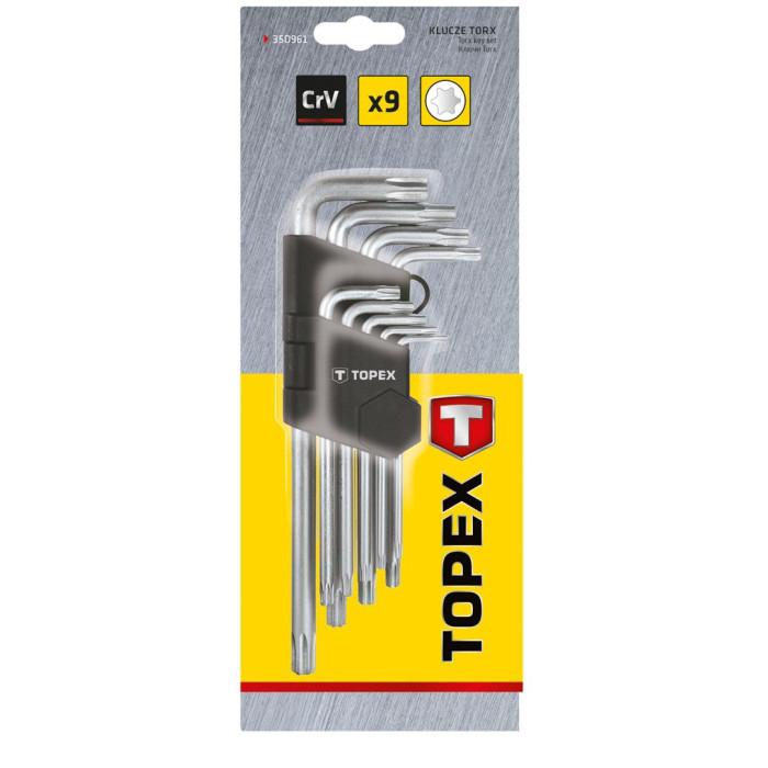 Topex Ключі Torx, набір 9 од., Torx з отвором, T10-T50, довгі (35D961)