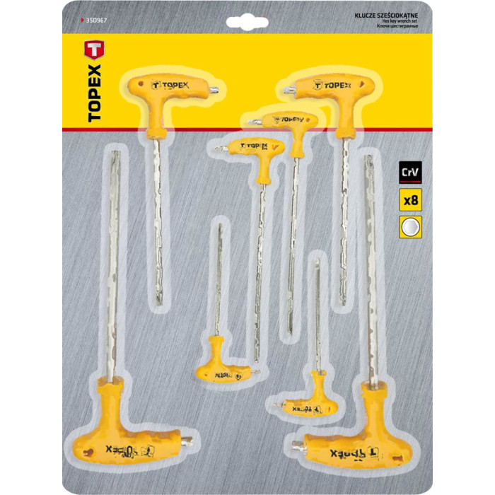 Topex Ключі шестигранні, набір 8шт, Т-подібна ручка, CrV, 2-10мм (35D967)