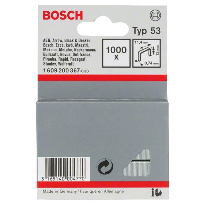 Bosch Скоби 12мм ТИП 53, 1000 шт (1609200367)