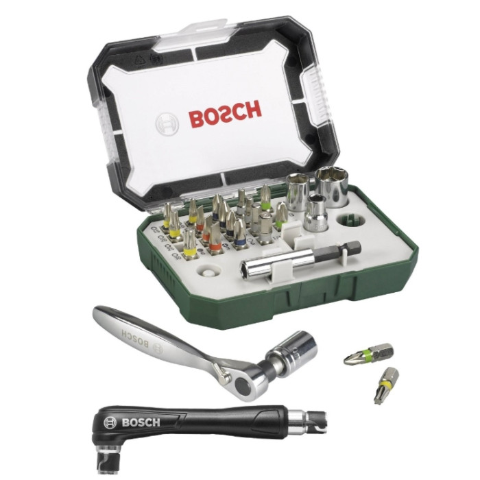 Набір біт Bosch Promobasket 27 шт. з трещеткой + кутова викрутка (2607017392)