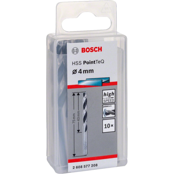 Bosch Свердло по металу HSS-PointTeQ, 4х43х75мм, 10шт (2608577208)