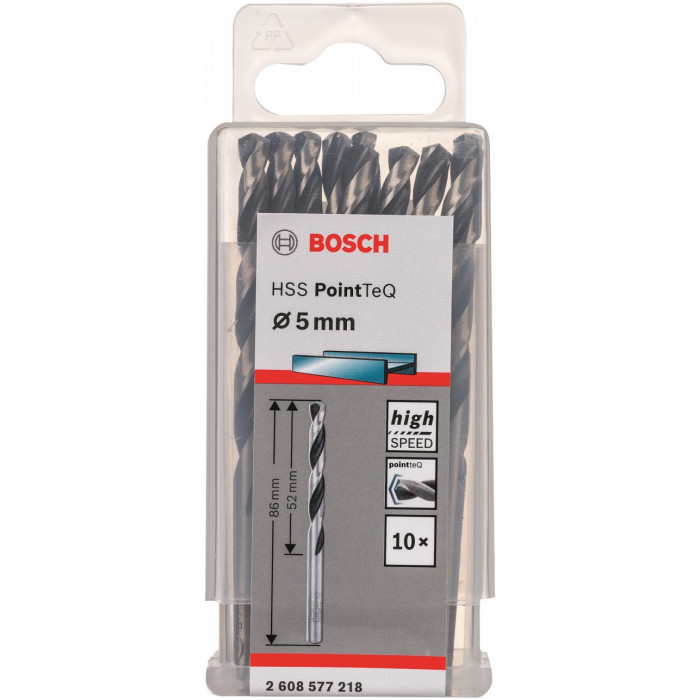 Bosch Свердло по металу HSS-PointTeQ, 5х52х86мм, 10шт (2608577218)