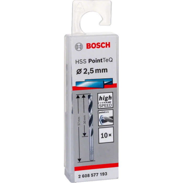 Bosch Свердло по металу HSS-PointTeQ, 2.5х30х57мм, 10шт (2608577193)