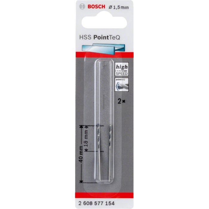 Bosch Свердло по металу HSS-PointTeQ, 1,5х18х40мм, 2шт (2608577154)