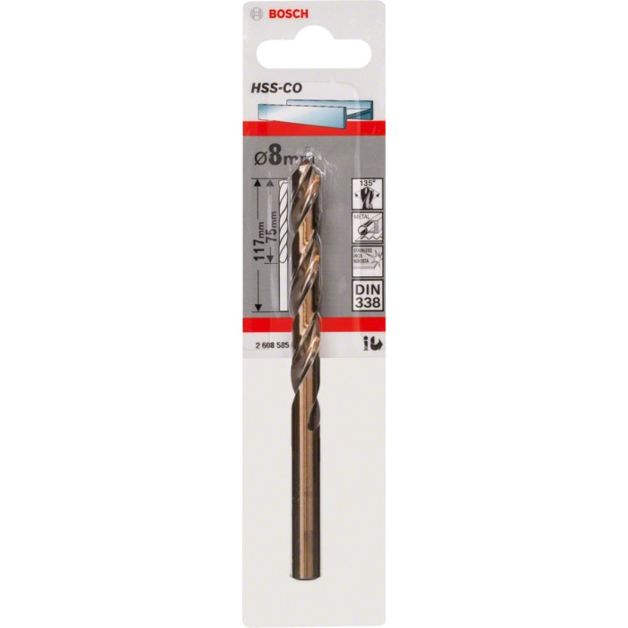 Bosch Свердло по металу HSS-Co, DIN 338, 8х75мм, 1шт (2608585860)