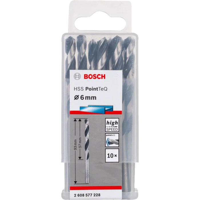 Bosch Свердло металу HSS-PointTeQ, 6х57х93мм, 10шт (2608577228)