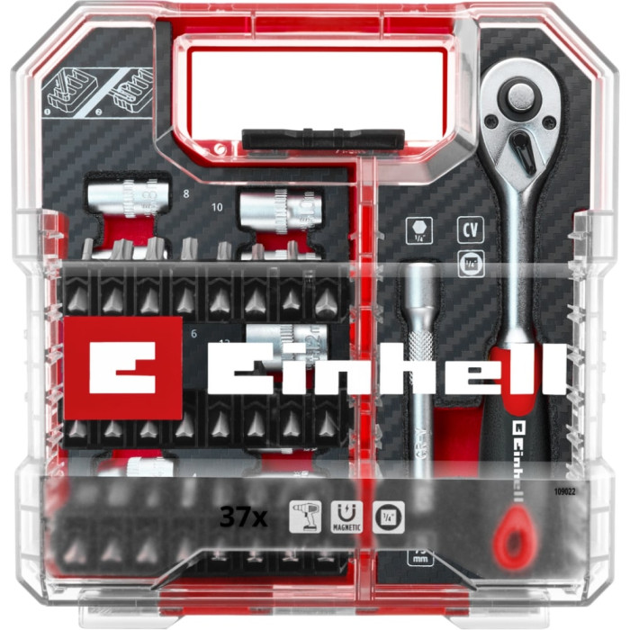 Набір біт і головок з тріскачкою Einhell 37 шт в L-Case (109022)