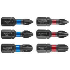 Graphite Біти ударні, набір 6шт, 1/4", PH1/2/3x25мм, PZ1/2/3x25мм, сталь S2 (56H540)