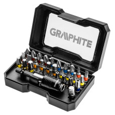 Graphite Набір біт, набір 32 од., 1/4" перехідник, подовжувач магнітний, 30 біт (56H608)