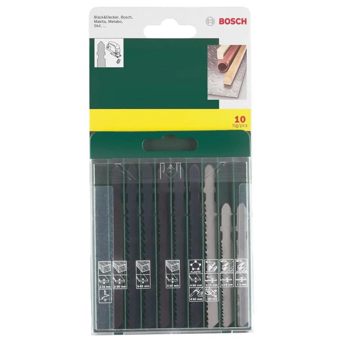 Bosch Набір пилочок Bosch для лобзикових пил, дерево/метал/пластик, 10 од. (2607019461)