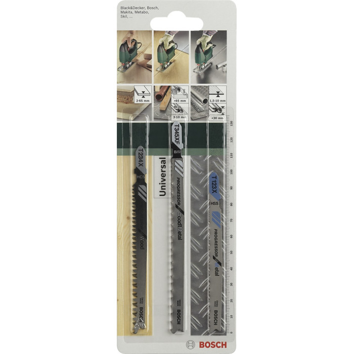 Bosch Полотно пиляльне для електролобзика по дереву та металу, Progressor Wood and Metal, набір 3шт (2609256743)