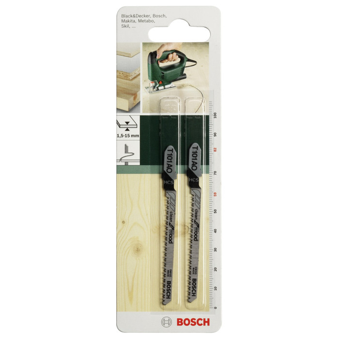 Bosch Полотно пиляльне для електролобзика HSC по дереву, T 101 AO, 1.4х82мм, 2шт (2609256723)