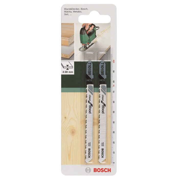 Bosch Полотно пиляльне для електролобзика HSC по дереву, T 101 BR, 2.5х100мм, 2шт (2609256724)