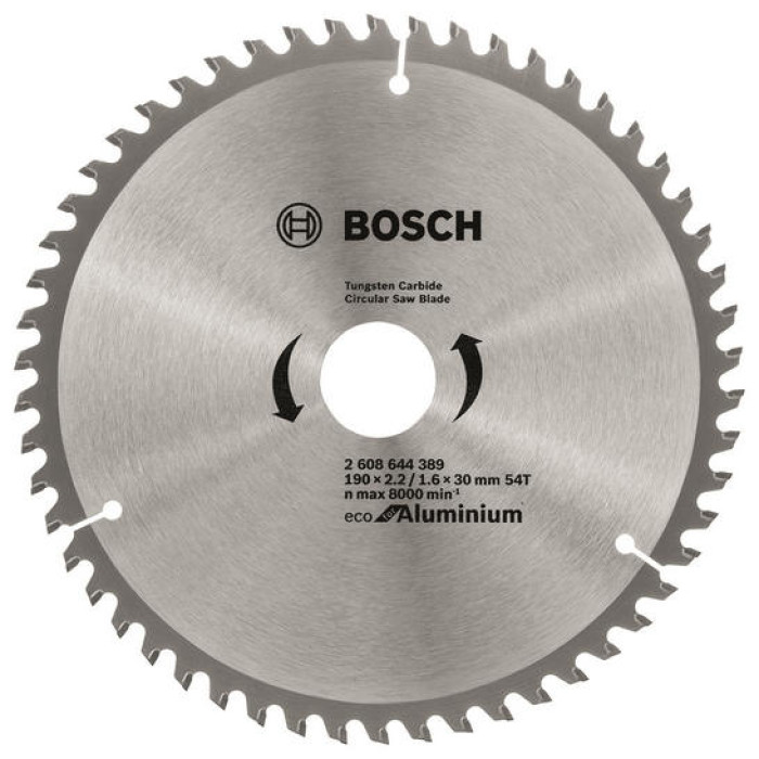 Bosch Диск пиляльний Eco for Aluminium 190x2.42/1.6x30мм 54TCG (2608644389)