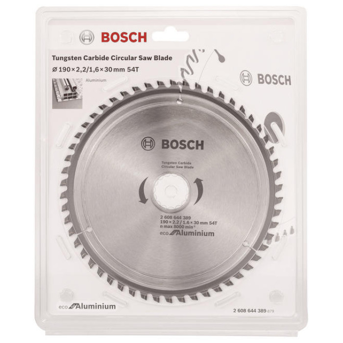 Bosch Диск пиляльний Eco for Aluminium 190x2.42/1.6x30мм 54TCG (2608644389)