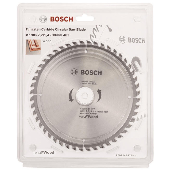 Bosch Диск пиляльний Eco for Wood 190x2.2x30-48T (2608644377)