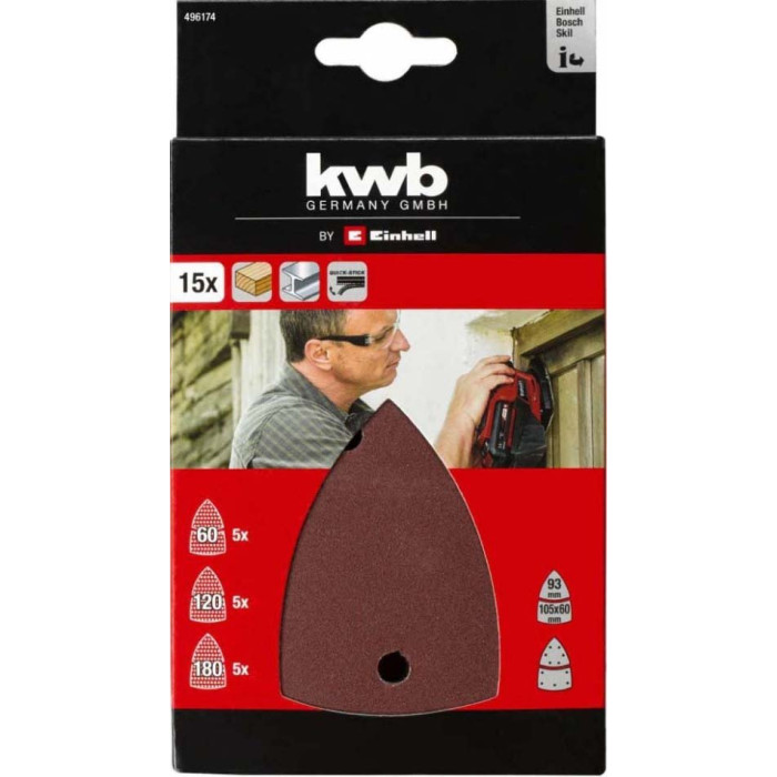 Шліфувальний папір KWB Q-STICK 150x150x100 мм, 15 шт (496174)