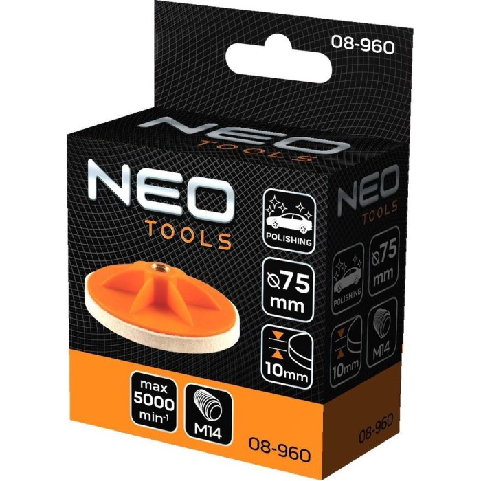 Диск полірувальний Neo Tools, губка середньої твердості , M14, 75x10мм (08-960)