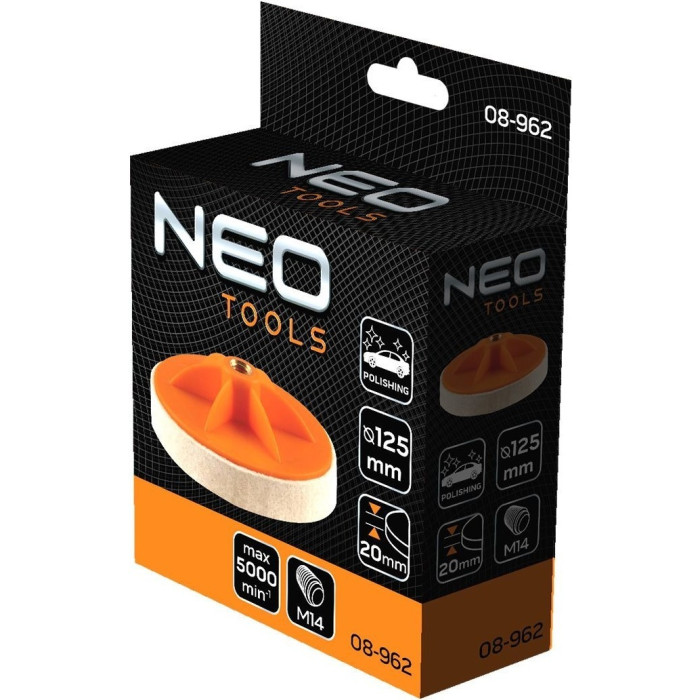 Диск полірувальний Neo Tools, губка середньої твердості , M14, 125x20мм (08-962)