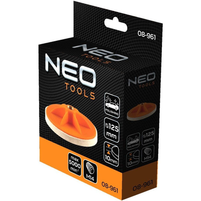 Диск полірувальний Neo Tools, губка середньої твердості , M14, 125x10мм (08-961)