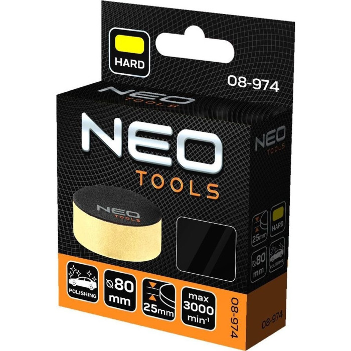 Диск полірувальний Neo Tools, губка м’яка, на липучці, 80x25мм (08-974)