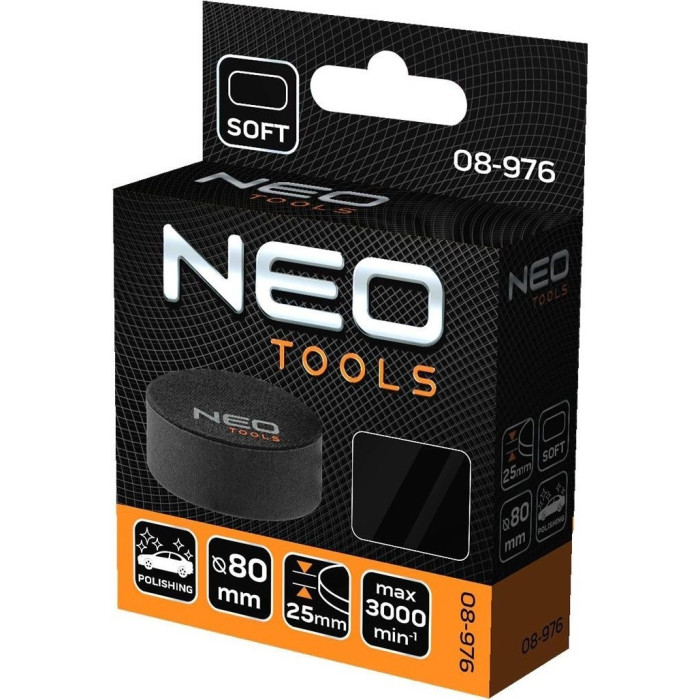 Диск полірувальний Neo Tools, губка м’яка, на липучці, 80x25мм (08-976)