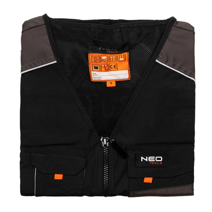 Neo Tools Жилет робочий, розмір XL (56), 267 г/м2, посилення з тканини Oxford, світлоповертаючі елементи, потрійні шви, міцні кишені, сірий (81-260-XL)