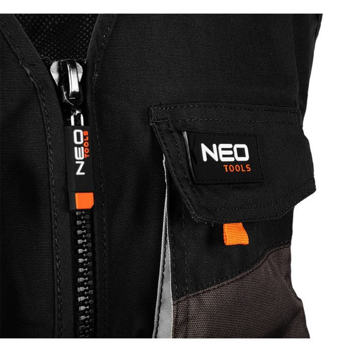 Neo Tools Жилет робочий, розмір XXL (58), 267 г/м2, посилення з тканини Oxford, світлоповертаючі елементи, потрійні шви, міцні кишені, сірий (81-260-XXL)