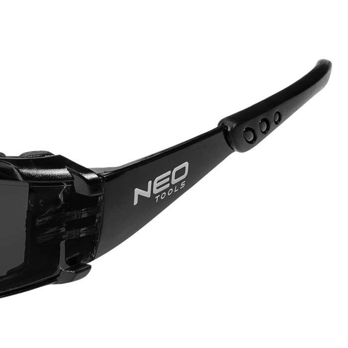 Neo Tools Окуляри захисні протиосколкові, клас захисту FT, резинові дужки, полікарбонат, темно сіий (97-522)