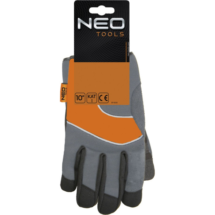 Neo Tools Рукавички робочі, високоякісна синтетична шкіра, р.10, сірий (97-605)