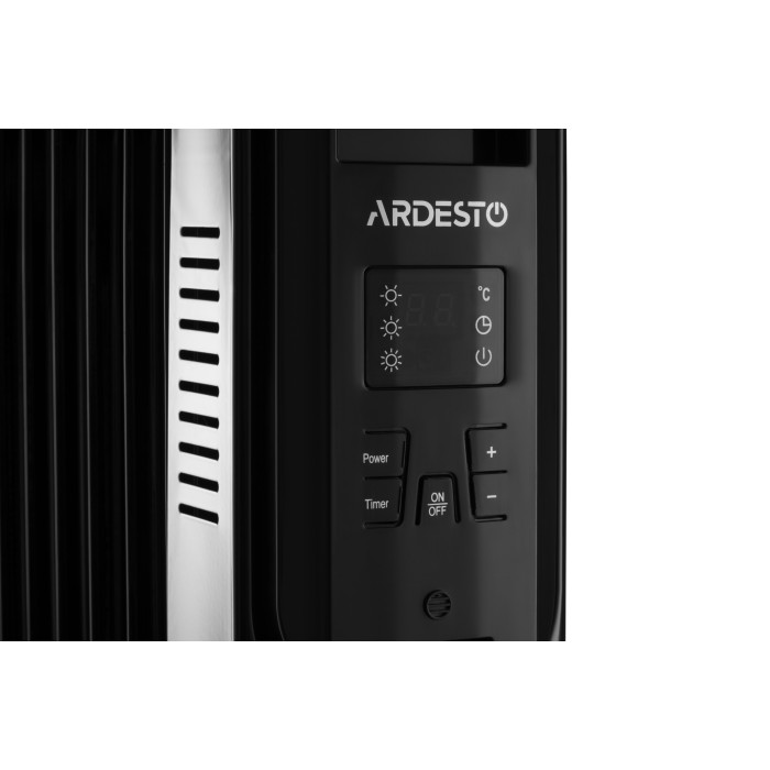 ARDESTO Обігрівач оливний, 25м2, 2500Вт, електр. упр-ння, 11 секцій, пульт ДК, чорний (OFH-E11X2)