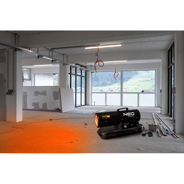 Neo Tools Теплова гармата дизель/гас, 20 кВт, 550 м3/год, прямого нагріву, бак 19л, витрата 1.9л/год, IPX4 (90-080)